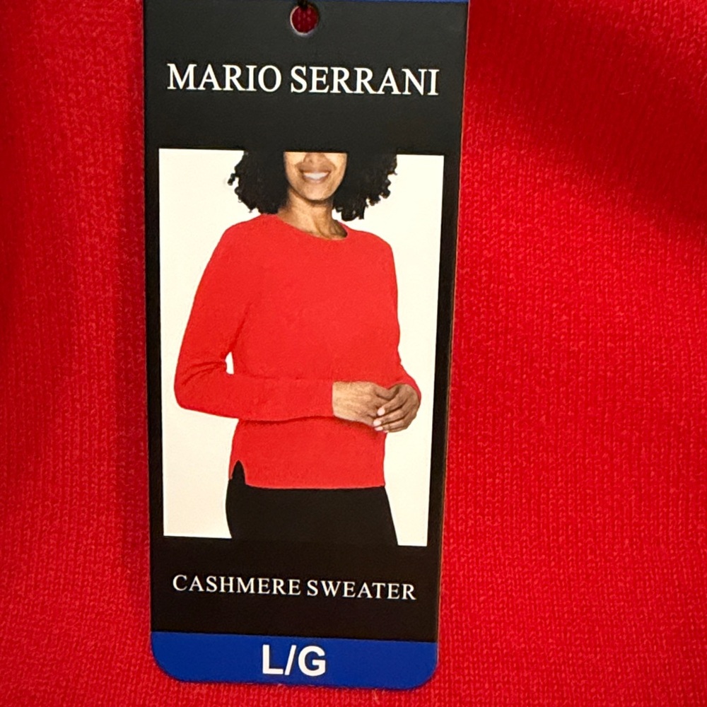 Mario Serrani 100% Cashmere Red Crewneck Sweater L NWT